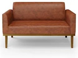Sofá Namoradeira e 2 Poltronas Base Madeira Castanho Maressa Sintético