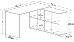 Mesa Escrivaninha em L 140x130cm 8 Nichos Eron A06 Carvalho/Branco - M