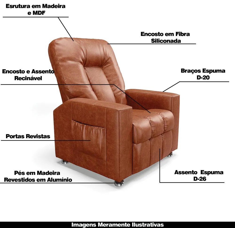 Poltrona do Papai Reclinável Sala de Cinema Pequim Manual PU Camel G23 - Gran Belo