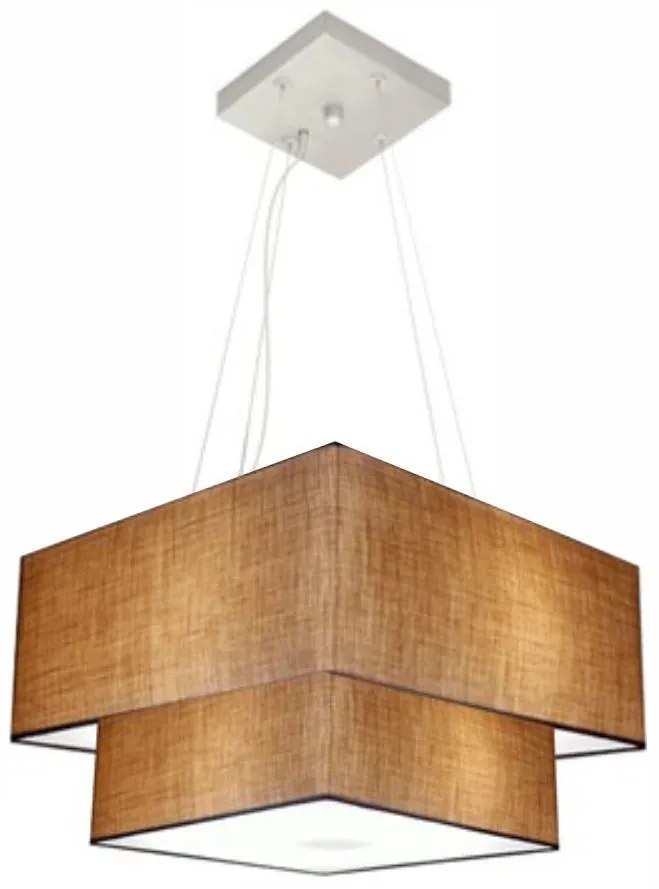 Lustre Pendente Duplo Quadrado Vivare Md-4157 Cúpula em Tecido 40x35cm Palha - Bivolt