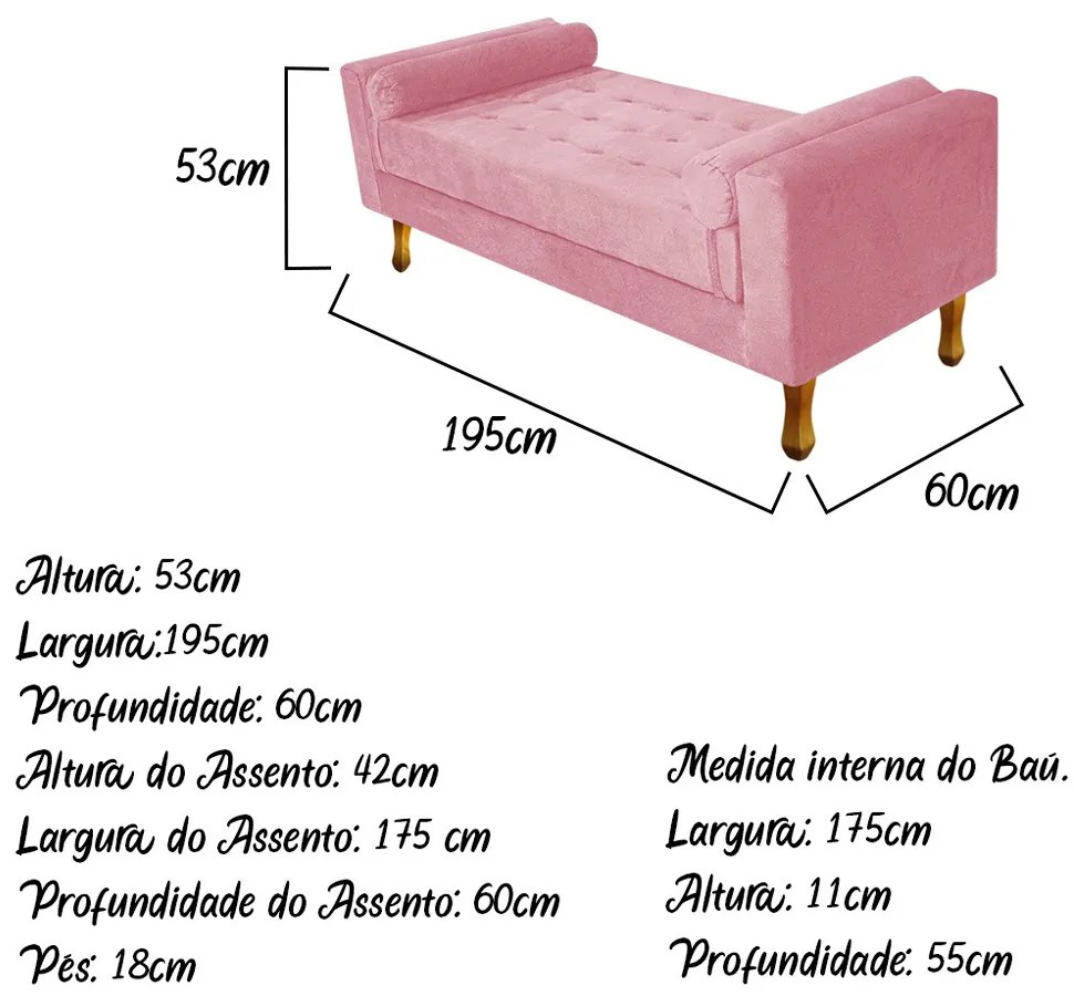 Recamier Félix King Size 195cm Suede Rosa Bebê - ADJ Decor