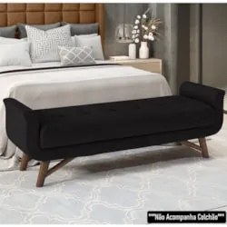 Puff Recamier Calçadeira 195cm Base Madeira Neville Z37 Sintético Pret