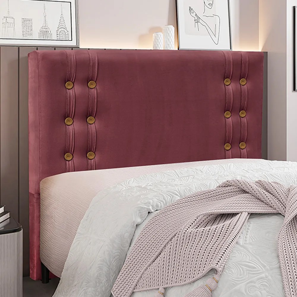 Cabeceira Decorativa Casal 1,40M Kors Veludo Vinho G63 - Gran Belo