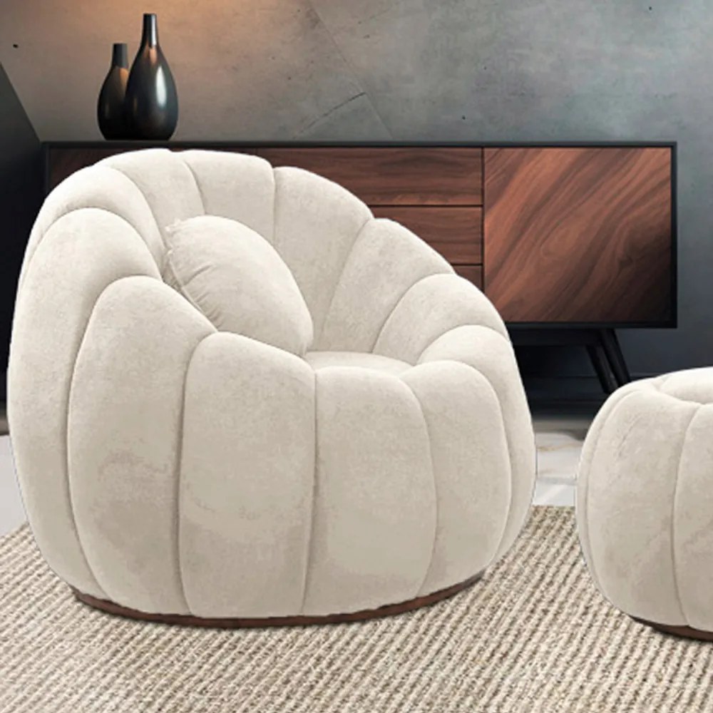 Sofá 2 Lugares com Poltrona Giratória Orgânica Cloud Bouclê Bege E03 - D'Rossi