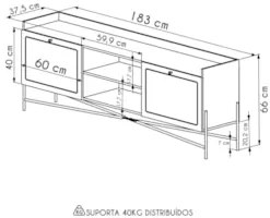 Rack Para Sala Bancada de TV 65 Pol Pé Metal Arlo A10 Nero/Dourado - M
