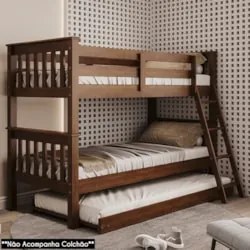 Treliche Solteiro Juvenil com Escada Móvel Joy Z40 Castanho Acetinado