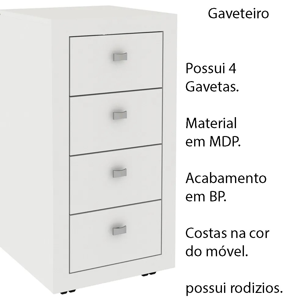Gaveteiro para Escritório Home Office ME4133 MDP Branco G69 - Gran Belo
