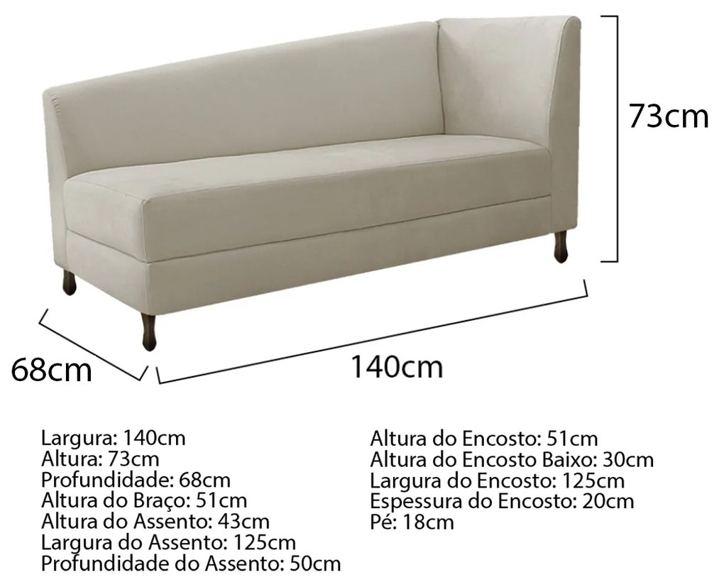 Kit Divã Recamier Heitor 140cm Lado Esquerdo e 02 Poltronas Luiza Linho - ADJ Decor