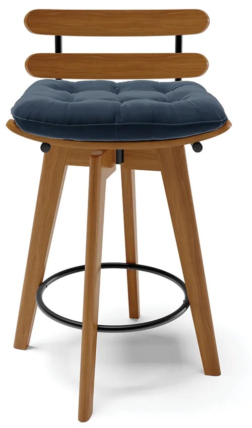 Kit 04 Banquetas Giratória Costela Suede Base Madeira MA70 - D'Rossi - Azul Marinho