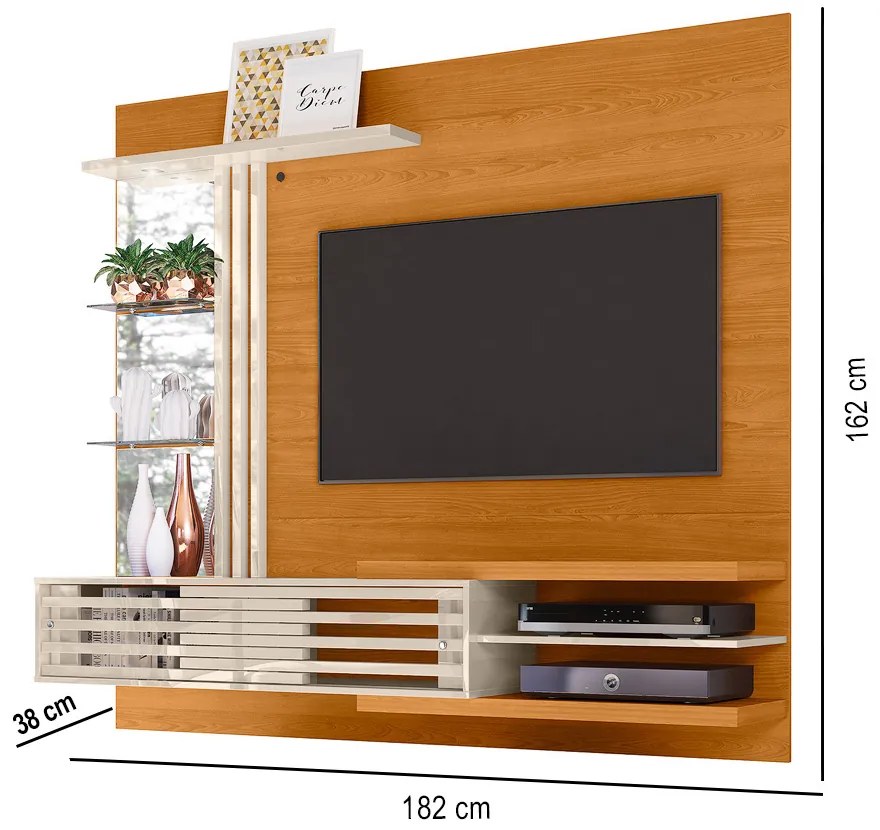 Painel TV 55 Pol 182cm Bancada Suspensa para Sala Romelli M20 - D'Rossi - Cinamomo e Off White