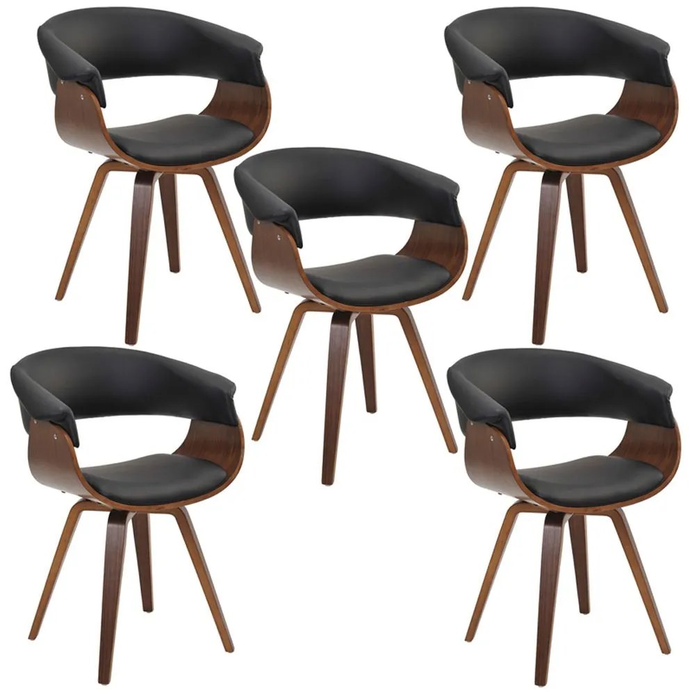 Kit 05 Cadeiras Decorativas para Escritório Recepção Ohana Fixa PU Sintético Preto G56 - Gran Belo