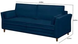 Sofá Living 3 Lugares 200cm Pés Madeira Efraim F05 Veludo Azul - Mpoze
