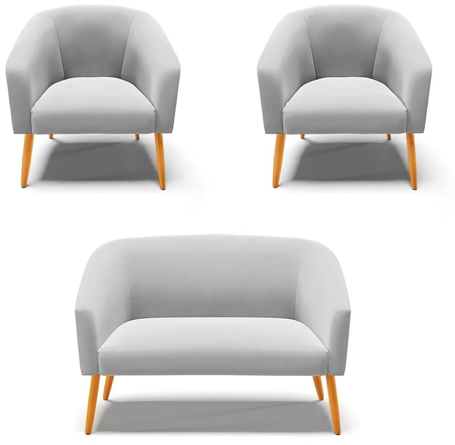 Namoradeira e 2 Poltronas Pé Palito Castanho Stella Suede D03 - D'Rossi - Cinza