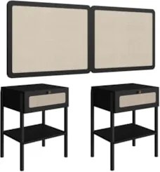 Cabeceira Casal e Queen Com 2 Mesas Laterais Arlo A10 Nero/Preto - Mpo