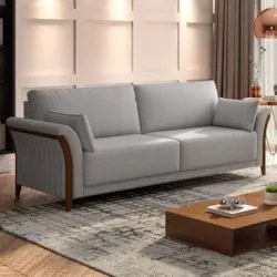Sofá Living 3 Lugares 222cm Pés Madeira Roya Z32 Linho Cinza - Mpozena