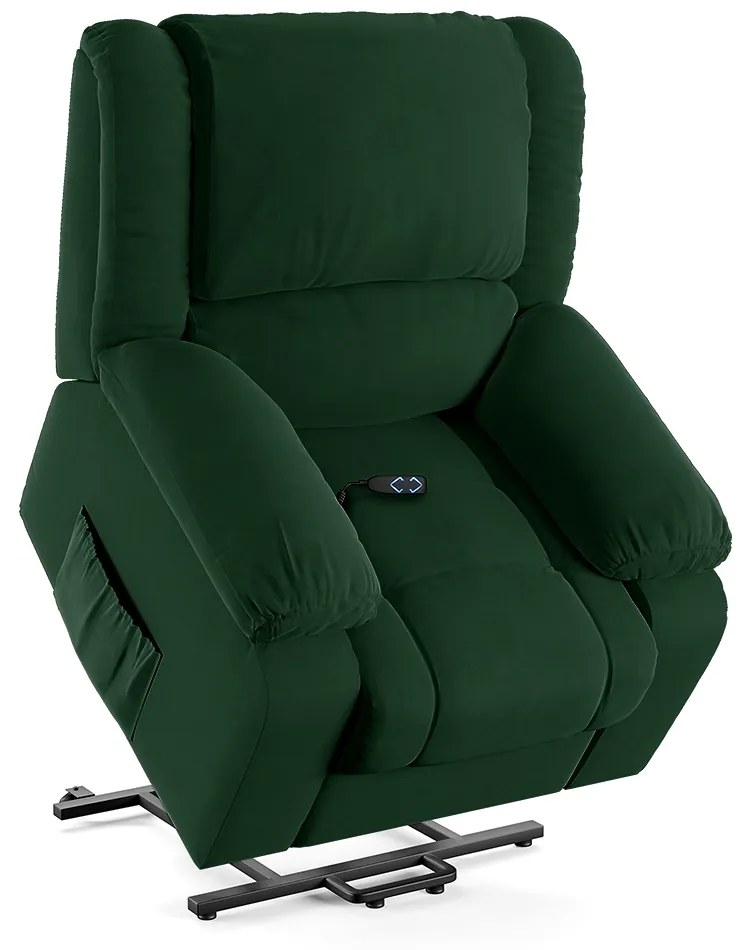 Poltrona do Papai Reclinável Sala de Cinema Madrid Elevação Lift Elétrico Veludo Verde Esmeralda G23