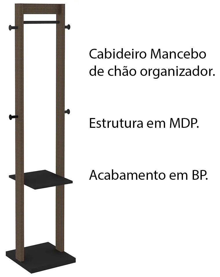 Cabideiro Grande para Quarto Sala de Estar AZ1019 MDP Nogal/Preto G69 - Gran Belo