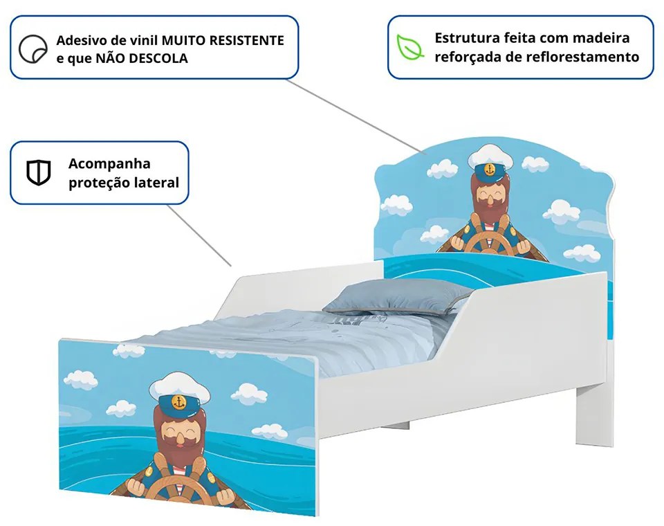 Mini Cama Infantil 153,2x79cm com Proteção Lateral Personagens K02 - D'Rossi - MARINHEIRO