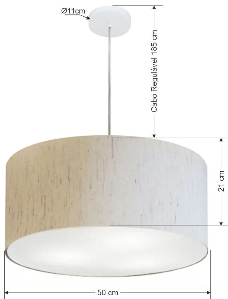 Lustre Pendente Cilíndrico Md-4049 Cúpula em Tecido 50x21cm Linho Bege - Bivolt