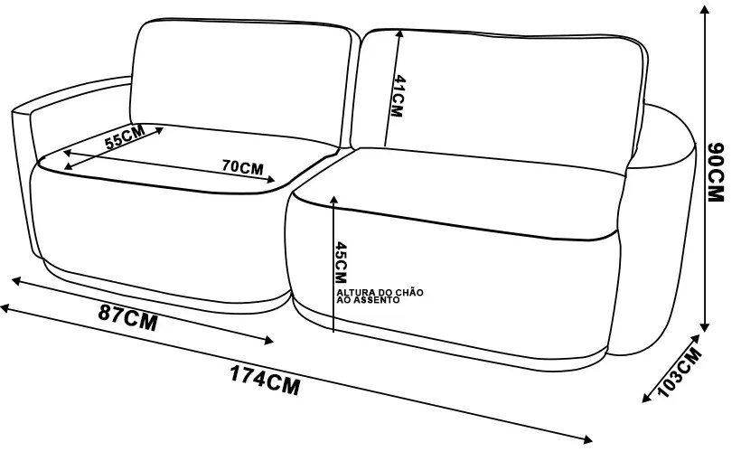 Sofá 2 Lugares Orgânico 174cm Modulado para Sala Brumma Bouclê  K01 - D'Rossi - Bege