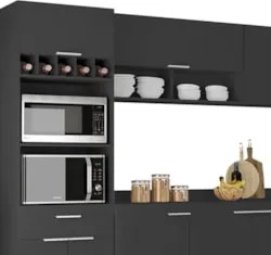 Armário de Cozinha Com Tampo CP06 390cm Pérola Preto Z34      - Mpozen