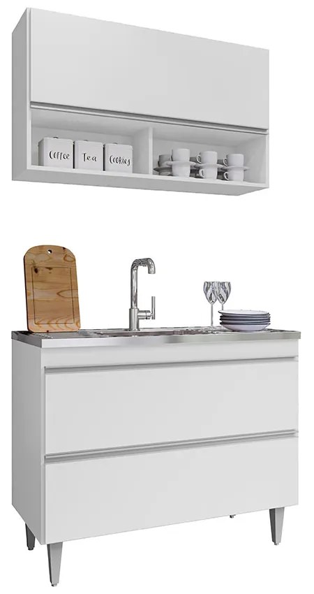 Conjunto Balcão de Cozinha Armário Aéreo Wollo MDP/BP Branco G96 - Gran Belo