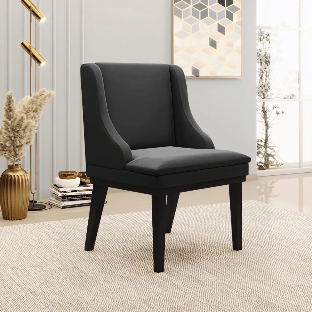 Kit 4 Cadeiras Decorativas Sala de Jantar Base Fixa de Madeira Firenze Veludo Preto G19 - Gran Belo