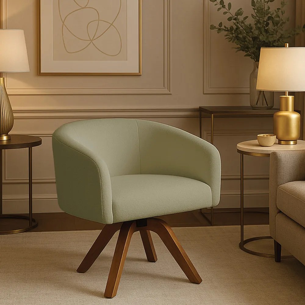 Poltrona Sala Base Giratória Madeira Arielle Bouclê D03 - D'Rossi - Pistache