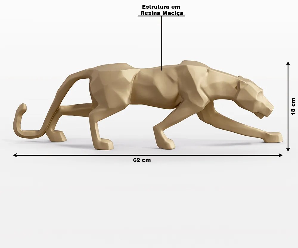 Escultura Decorativa Pantera Caminhando M Dourado Fosco G07 - Gran Belo