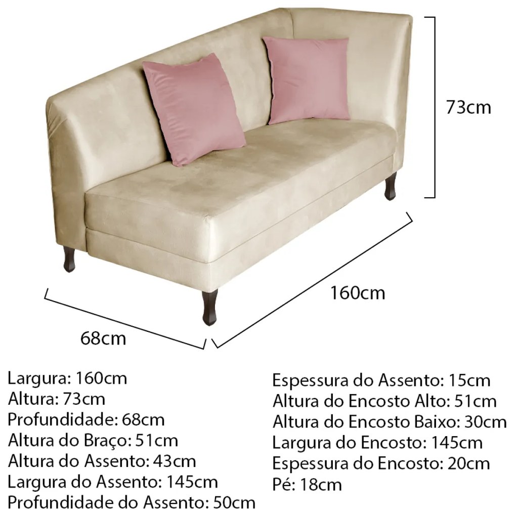 Recamier Heitor 160cm com Almofada Lado Esquerdo Sintético
