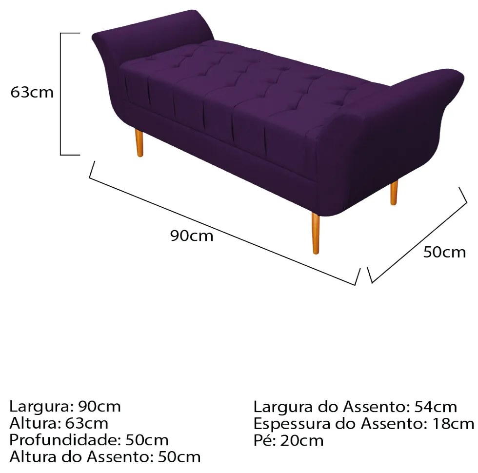Recamier Estofado Ari 90 cm Solteiro Suede Roxo - ADJ Decor