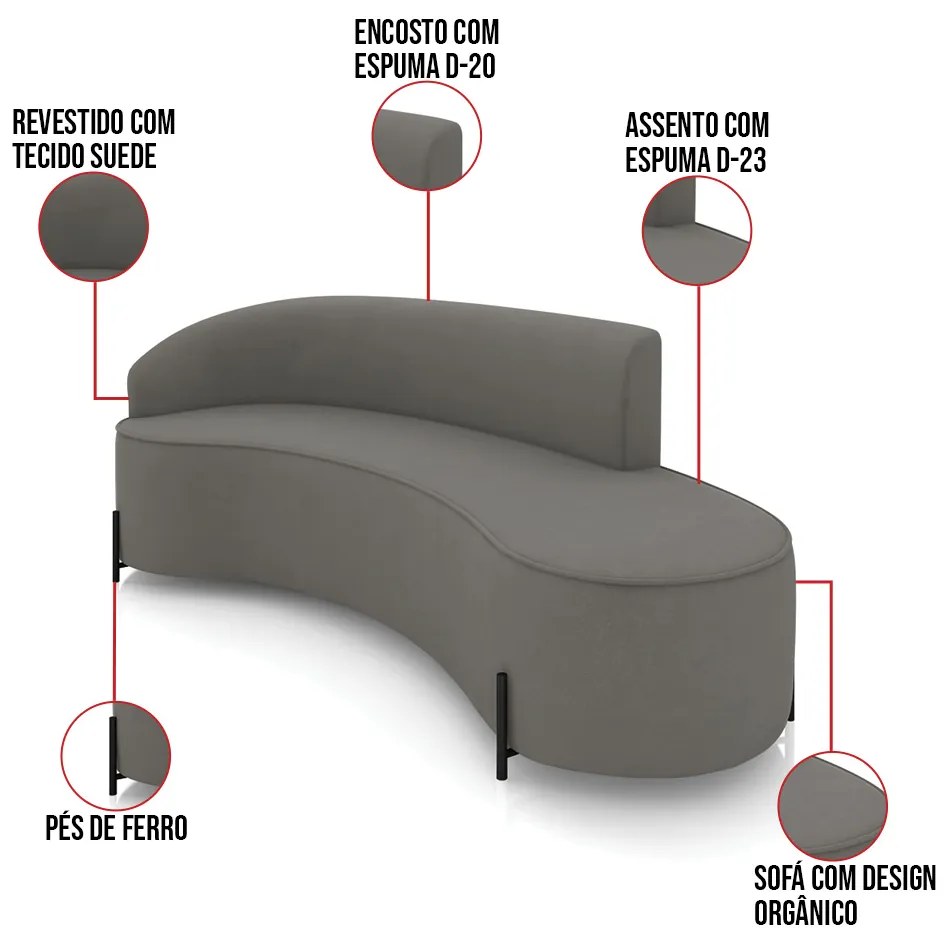 Sofá 4 Lugares Orgânico 220cm Pé Ferro Preto Morgan Suede D03 - D'Rossi - Grafite