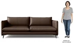 Sofá Living 3 Lugares para Sala de Estar 200cm Dojin L07 Couro Café -