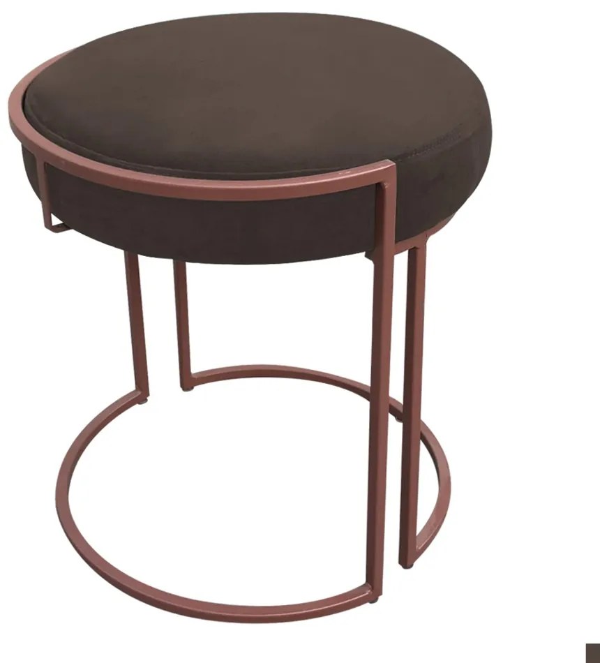 Puff Redondo Base Industrial Cobre Kit 2 Love Suede D03 - D'Rossi - Marrom