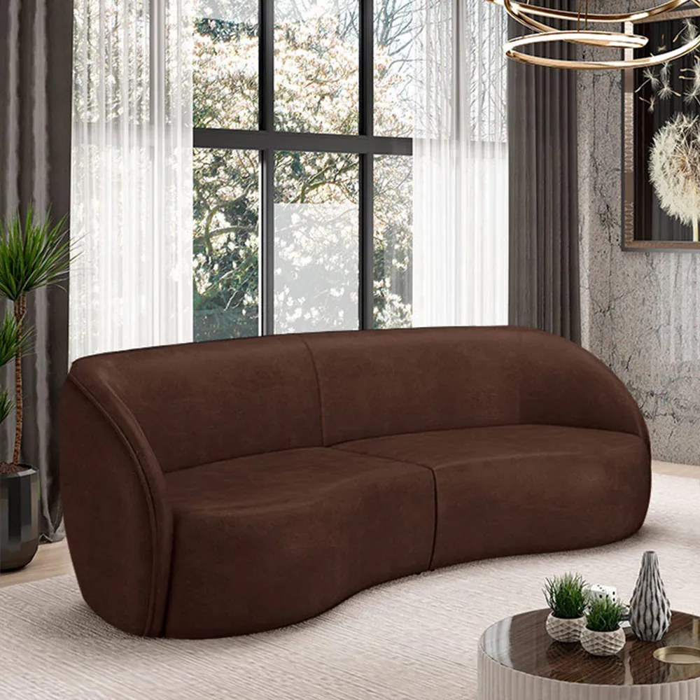 Sofá Decorativo Sala de Estar Bipartido 288cm Clarke PU Marrom Manchado G45 - Gran Belo