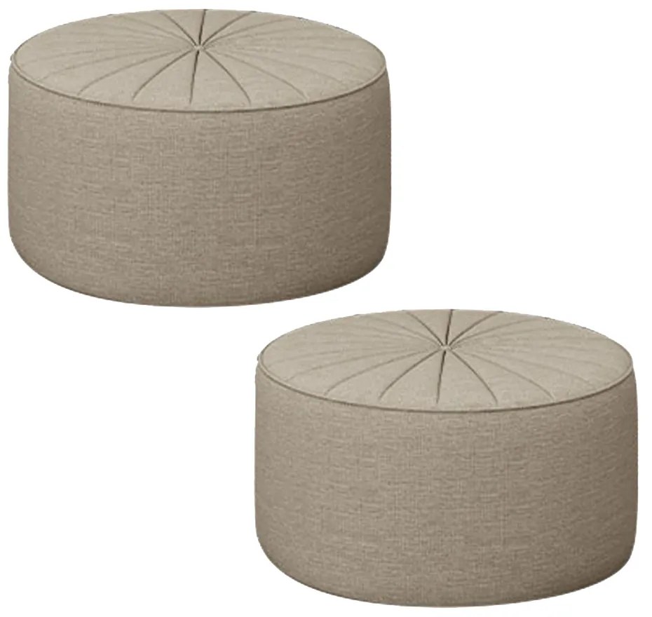 Kit 2 Puffs Decorativos Sala De Estar Round Linho Bege G45 - Gran Belo