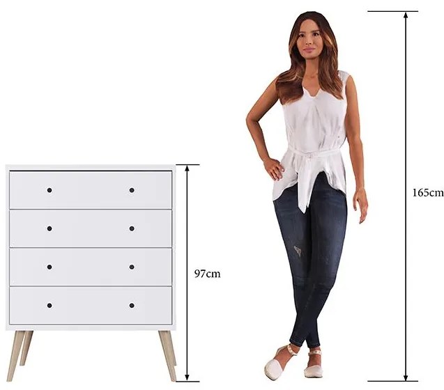 Cômoda Infantil Retrô 4 Gavetas E Pés Palitos - Branco