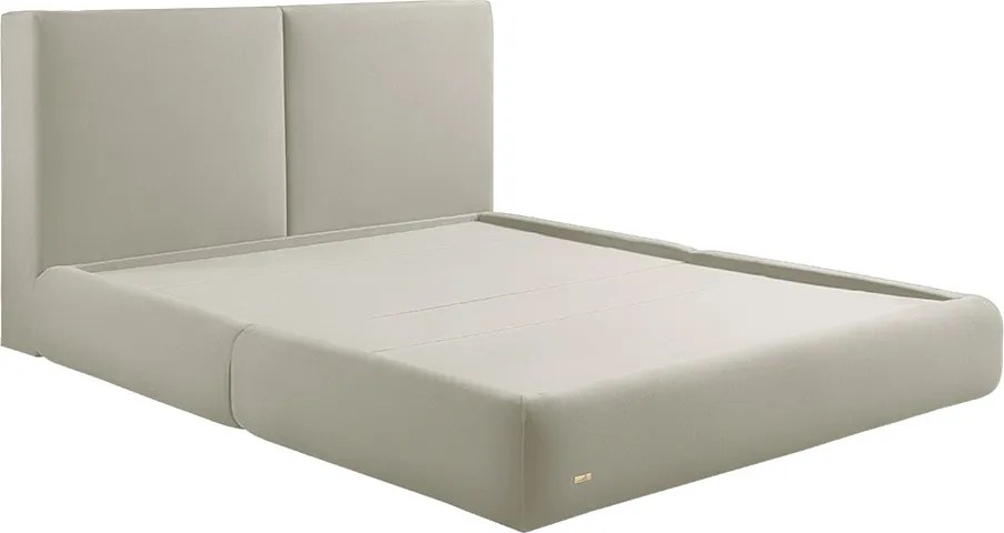 Cama com Cabeceira Elva Queen Base no Chão Veludo Luxo Off White G92 - Gran Belo