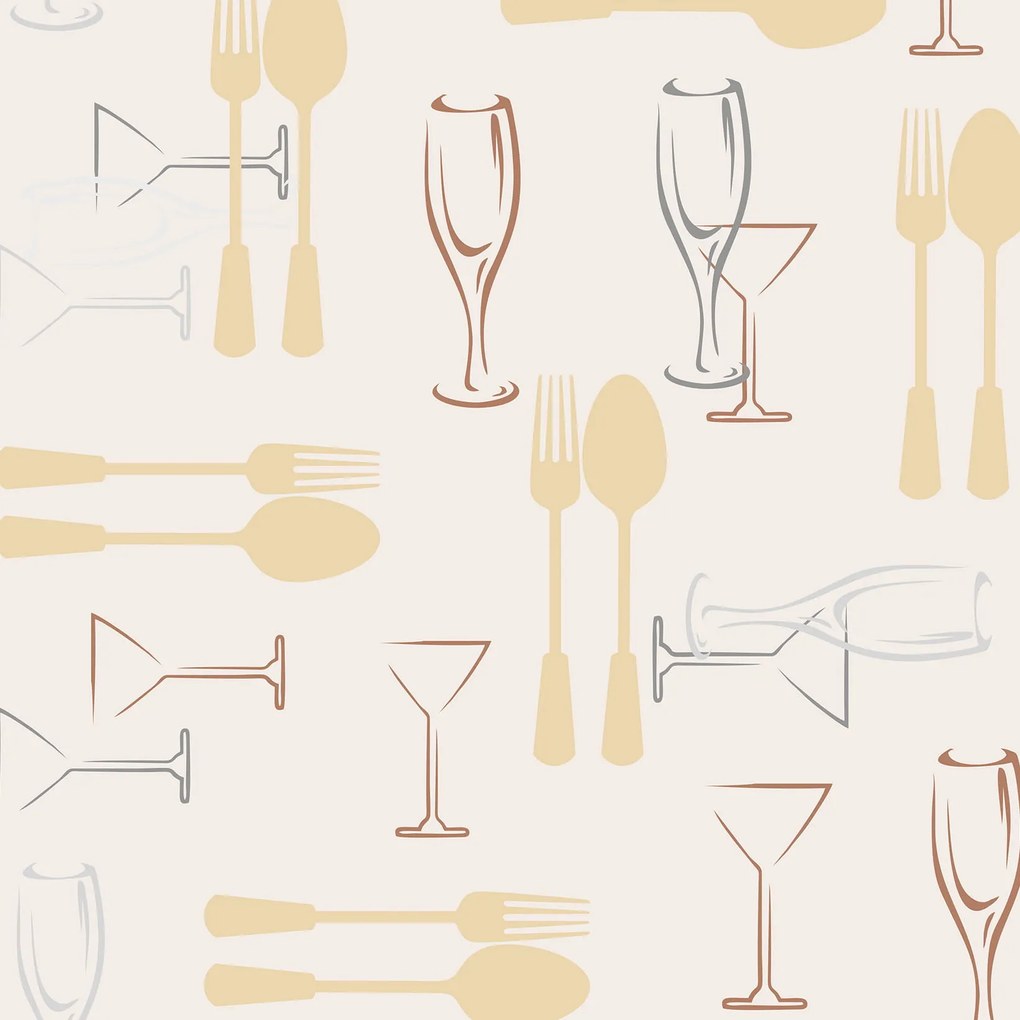 Adesivo casual talheres creme marrom e cinza