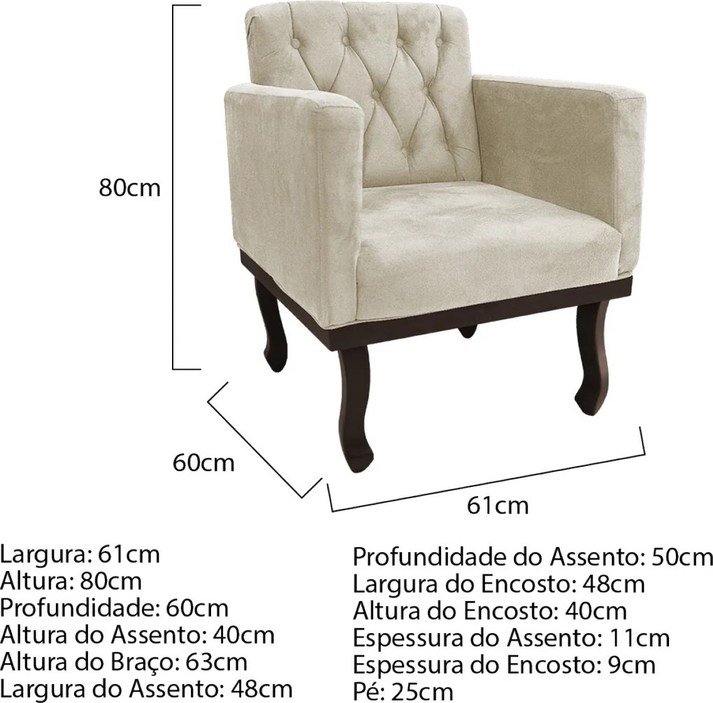 Poltrona Decorativa Classic Pés Luiz XV Linho - ADJ Decor