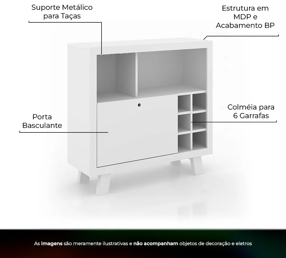 Adega Bar Grande para Sala de Estar Decorativa AD5002 MDP Branco G69 - Gran Belo