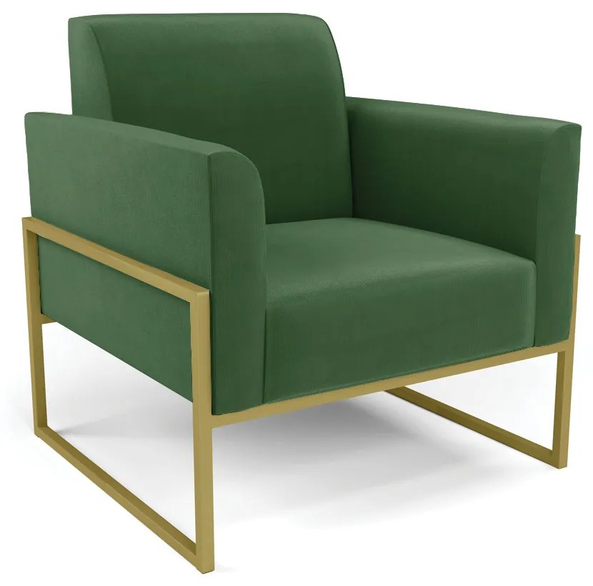 Sofá Namoradeira com 2 Poltronas Base Industrial Alta Dourado Marisa Suede D03 - D'Rossi - Verde