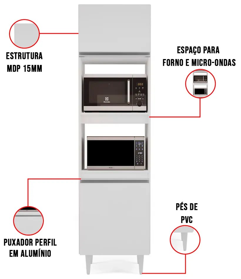 Paneleiro Torre Quente para Cozinha 02 Portas Ruth 56 cm L06 - D'Rossi - Branco