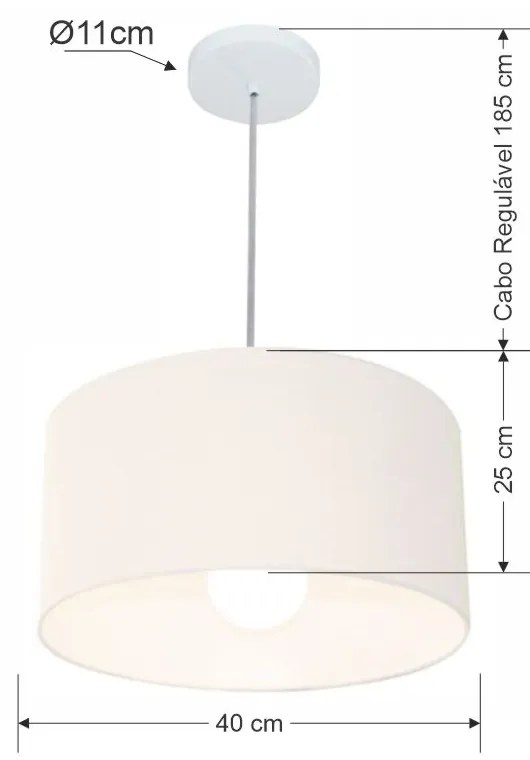Lustre Pendente Cilíndrico Md-4202 Cúpula em Tecido 40x25cm Branco - Bivolt