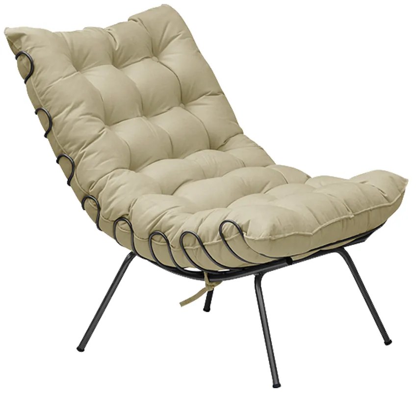 Poltrona Decorativa Sala de Estar Abel Base de Ferro Preto Veludo Bege G41 - Gran Belo