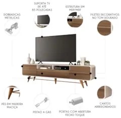 Rack Bancada de TV 85 Pol 220cm Época Castanho/Off - HB Móveis