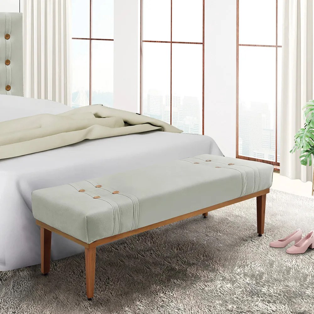 Divã Recamier Banco Base Madeira para Quarto Gênova 160cm Veludo S04 - D'Rossi - Prata
