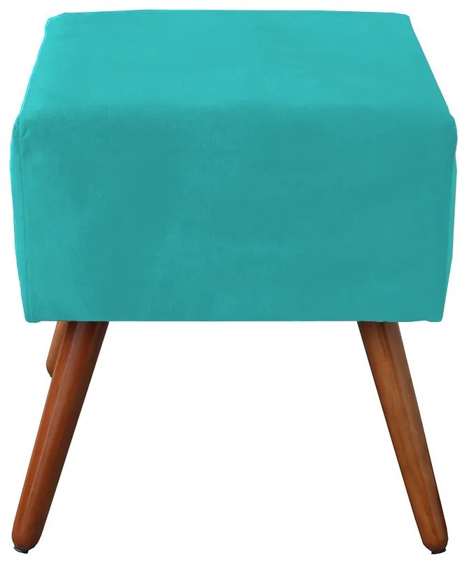 Puff Decorativo Quadrado Malu com Pés Palito Suede Azul Tiffany