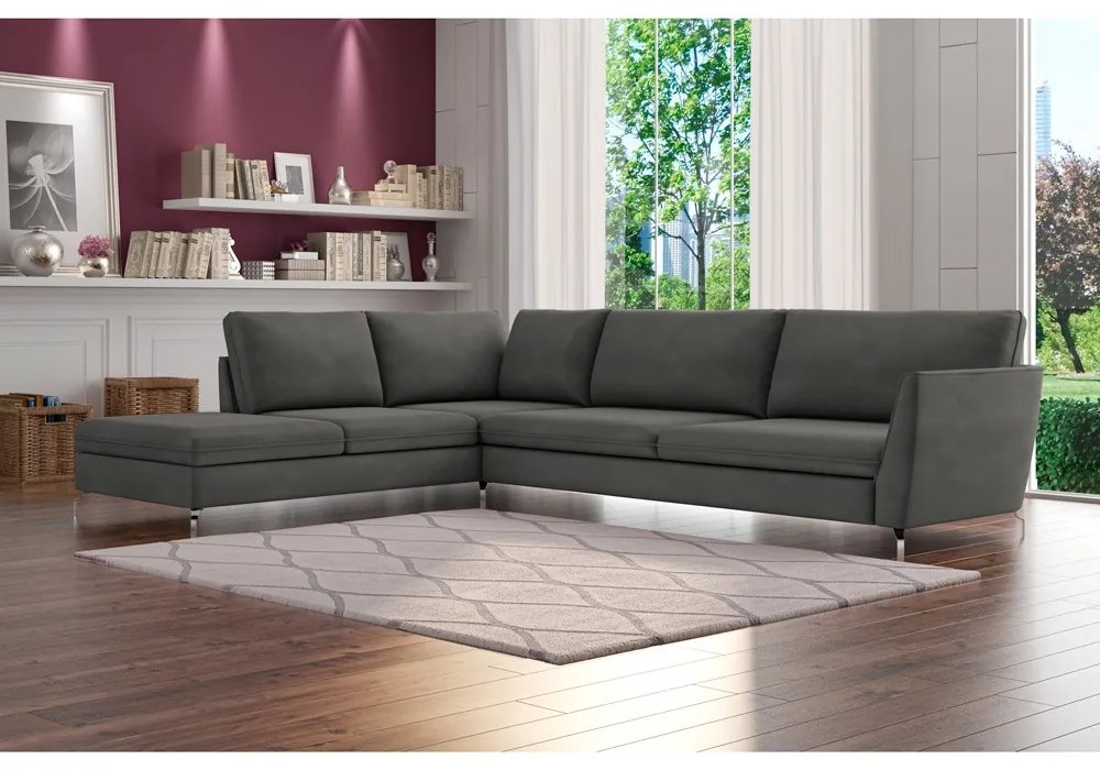 Sofá de Canto Chaise Esquerdo 307 cm Olívia Suede Grafite G52 - Gran Belo