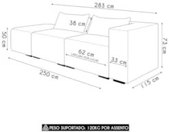 Sofá 4 Lugares 283cm Com Puff Esquerdo Fay Suede Bege Z55 - Mpozenat